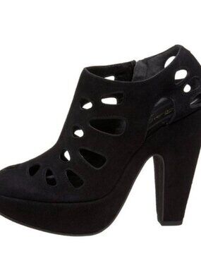 Robert Clergerie Y2K Dorine Black Suede Platform Heel Cut Out Booties 8